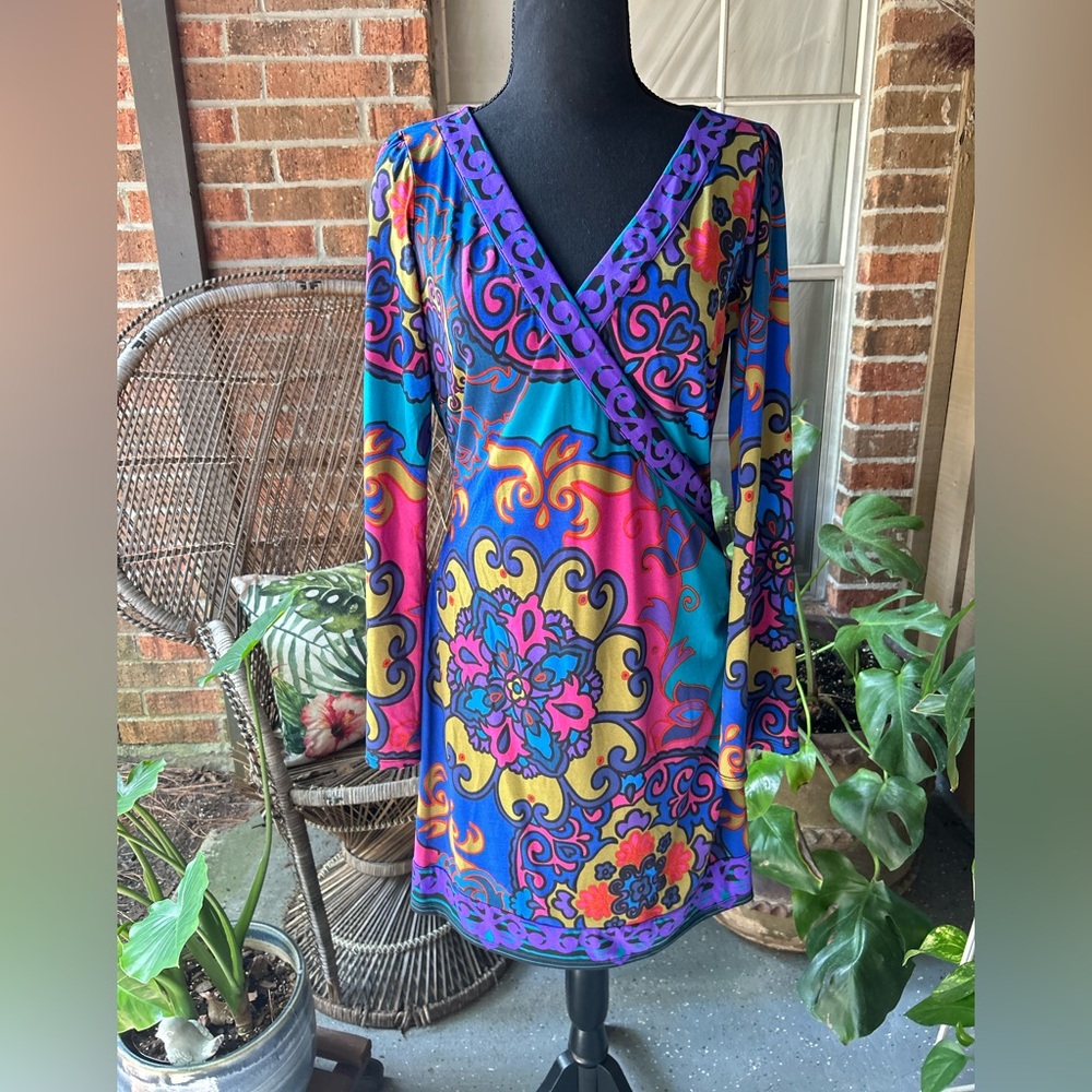 Hale Bob Vibrant Multicolor Wrap Dress